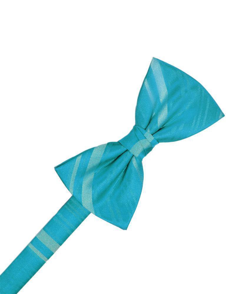 Turquoise Striped Satin Bow Tie